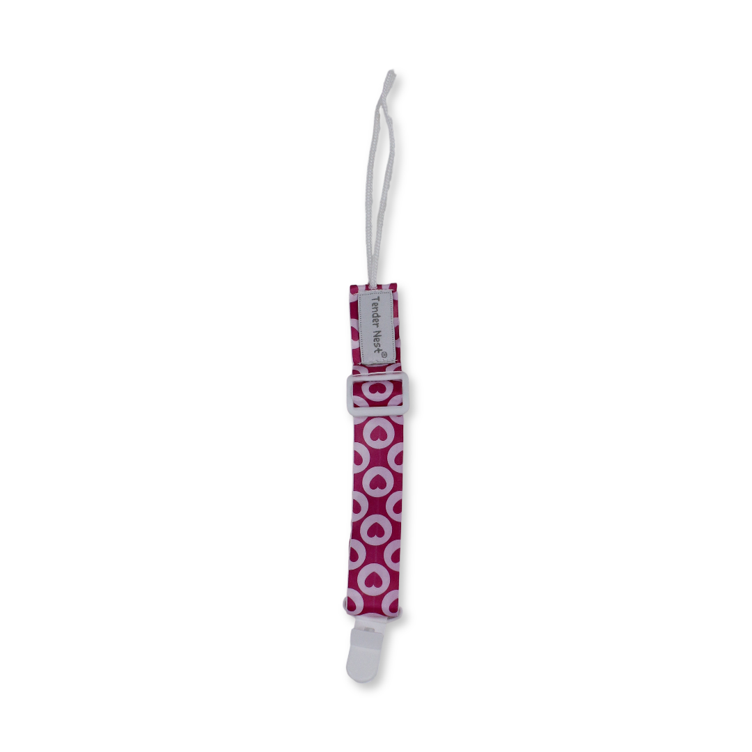 Cotton Soother Clip – Pink Heart Design - Baby Essentials - Petit Bebe