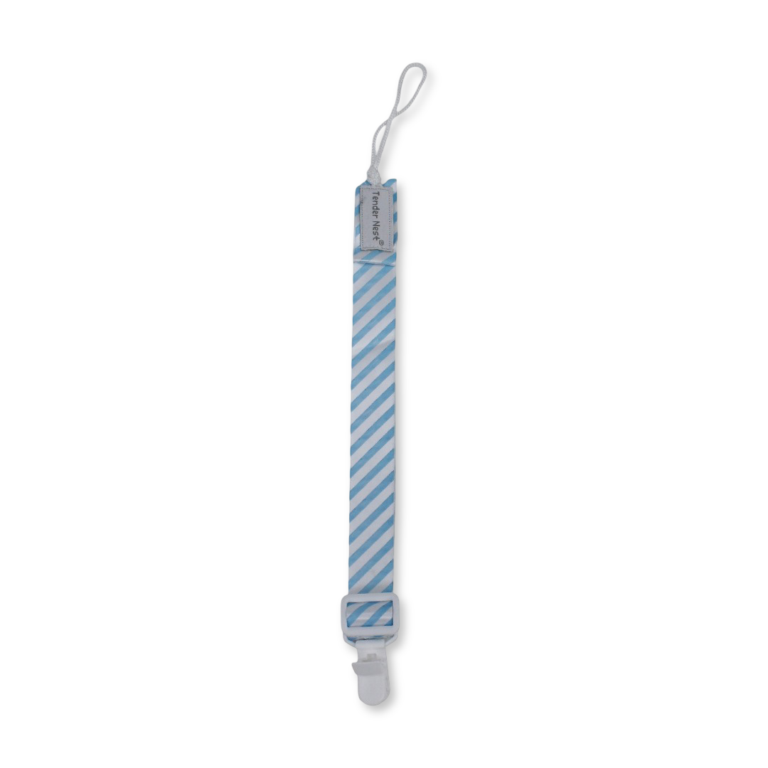 Cotton Soother Clip – Baby Blue Striped Design - Baby Essentials - Petit Bebe