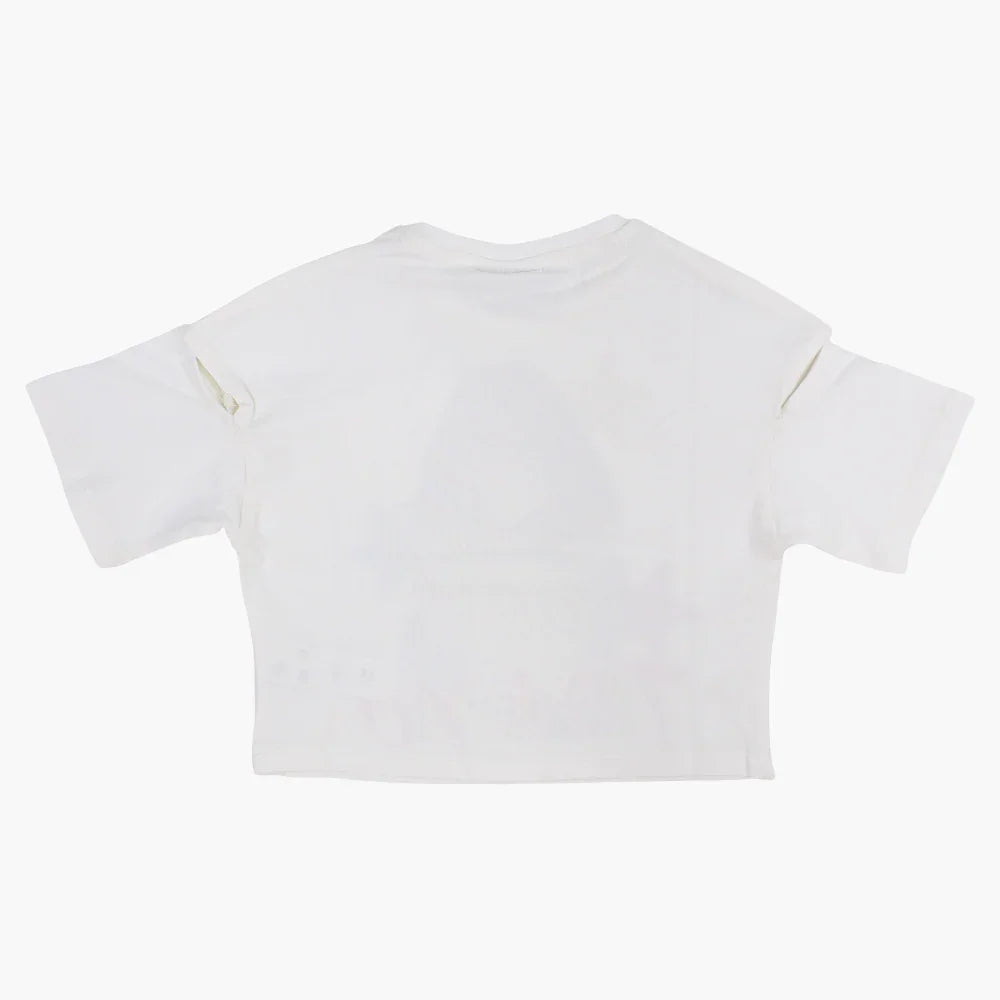 Girls Cotton T-Shirt - Off-White with Tokyo Print