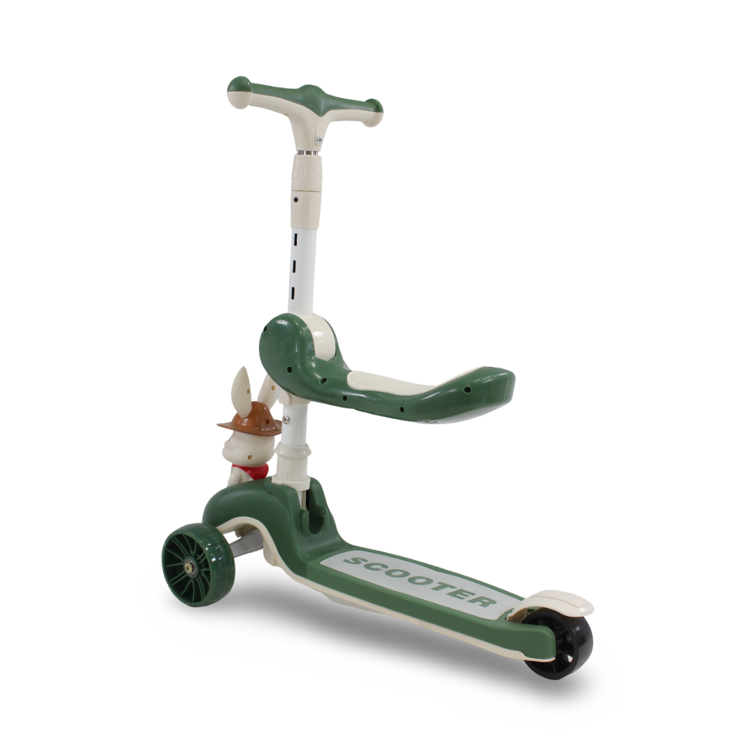 Bunny 3-Wheel Kids Scooter with Seat – Olive Green
