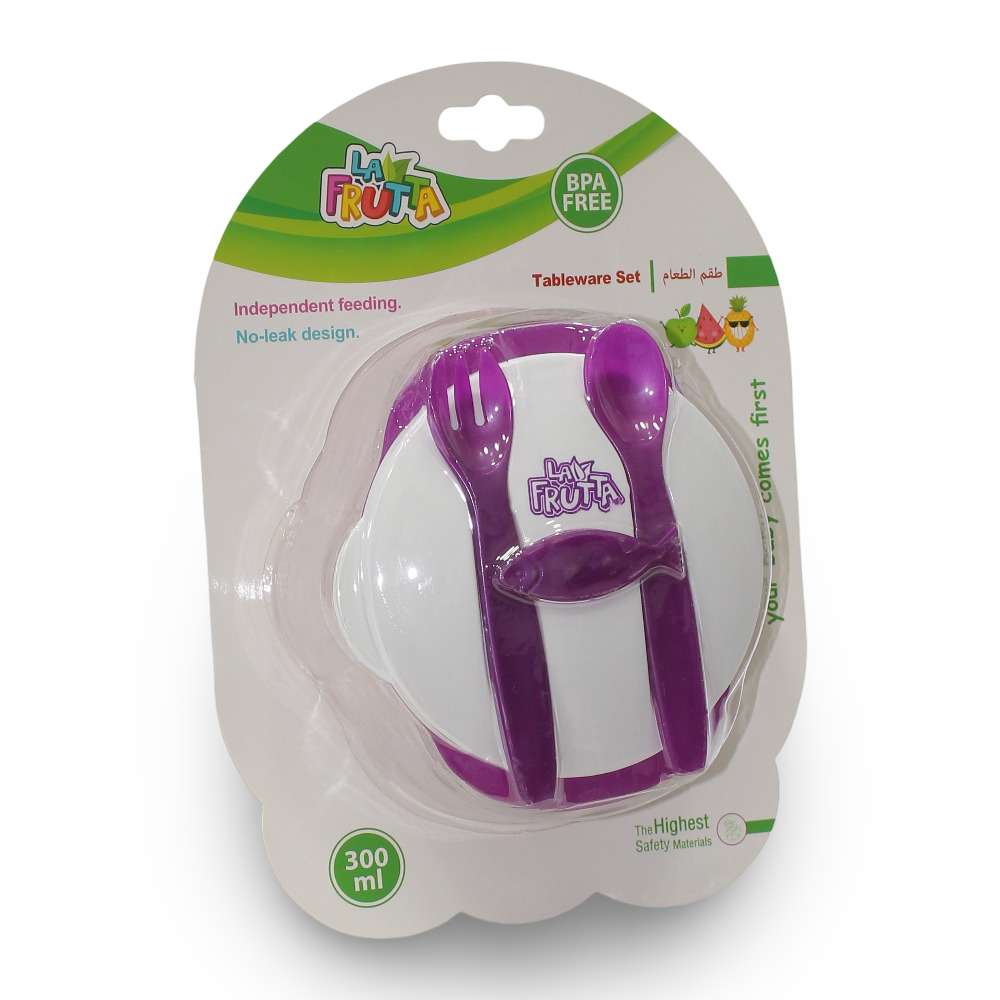 La Frutta (Plate + Spoon + Fork) Set For Kids – Purple - Baby Essentials