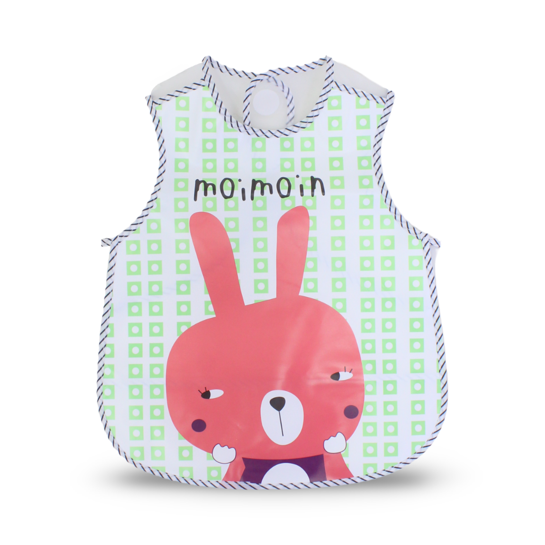 La Frutta Waterproof Baby Bib – Pink & Green with Rabbit Print