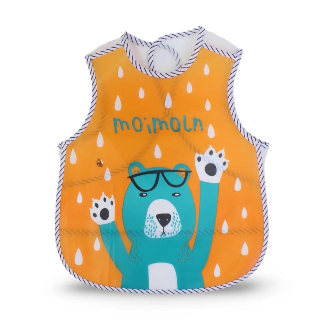 La Frutta Waterproof Baby Bib – Orange & Green with Bear Print