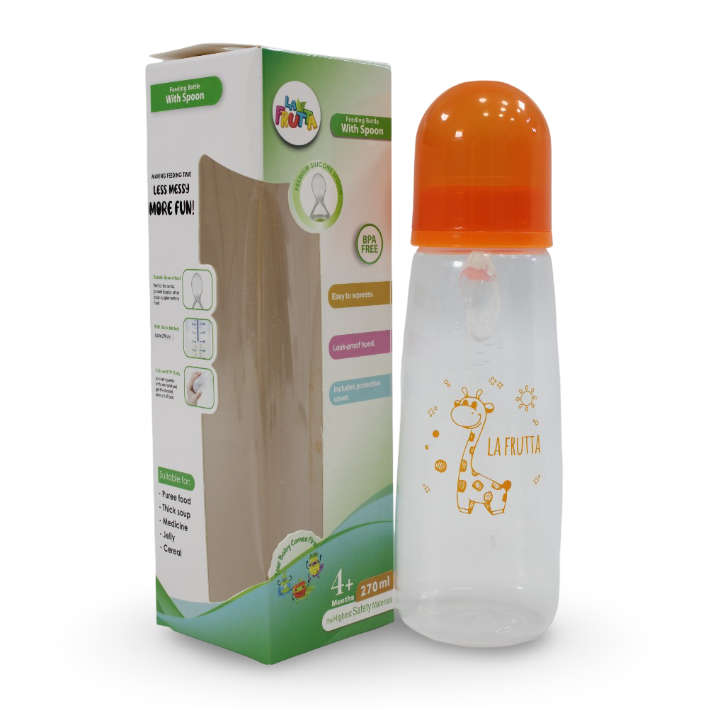 La Frutta Feeding Bottle with Spoon 240 ml – Orange - Baby Essentials