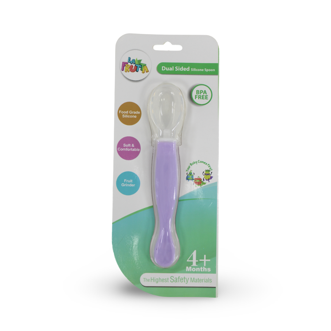La Frutta Dual Sided Silicone Spoon 4m+ – Purple - Baby Essentials