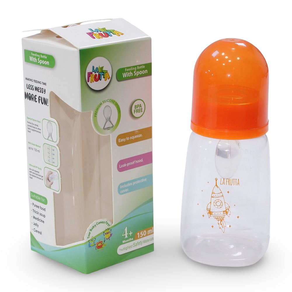 La Frutta Feeding Bottle with Spoon 150ml – Orange - Baby Essentials