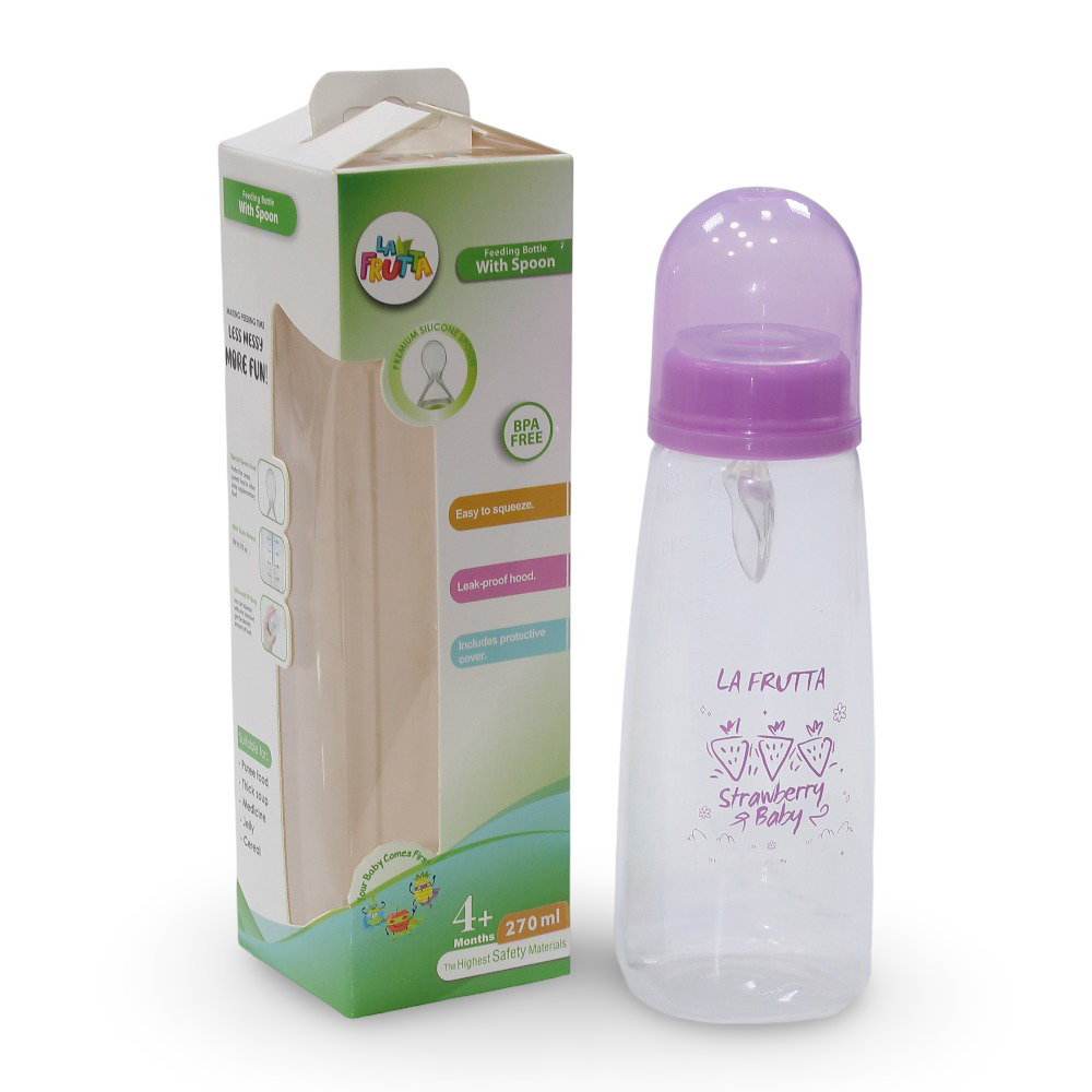 La Frutta Feeding Bottle with Spoon 270ml – Purple - Baby Essentials