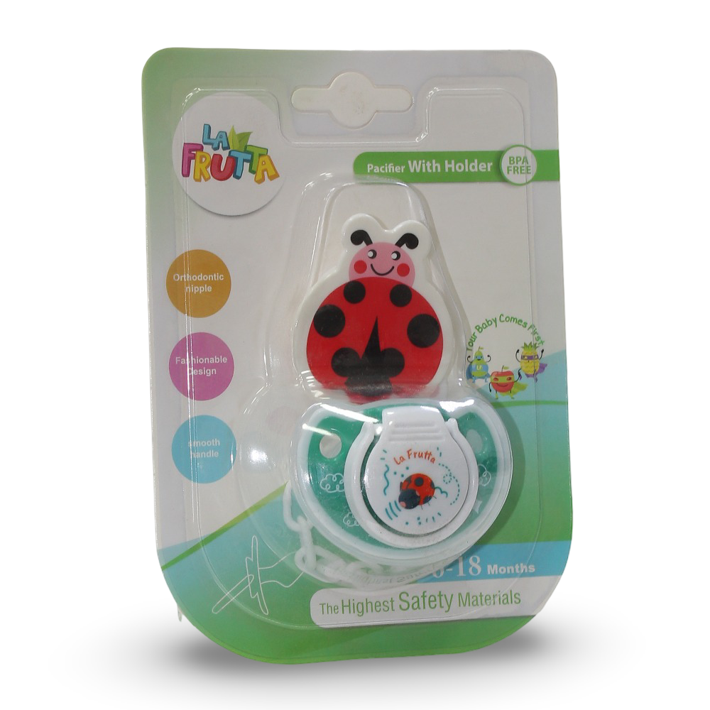 La Frutta Orthodontic Pacifier with Holder (6:18m) – Red - Baby Essentials