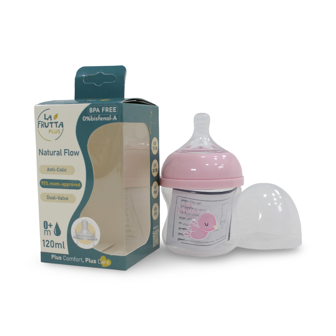 La Frutta Plus Natural Flow Baby Feeding Bottle 120ml – Pink - Baby Essentials