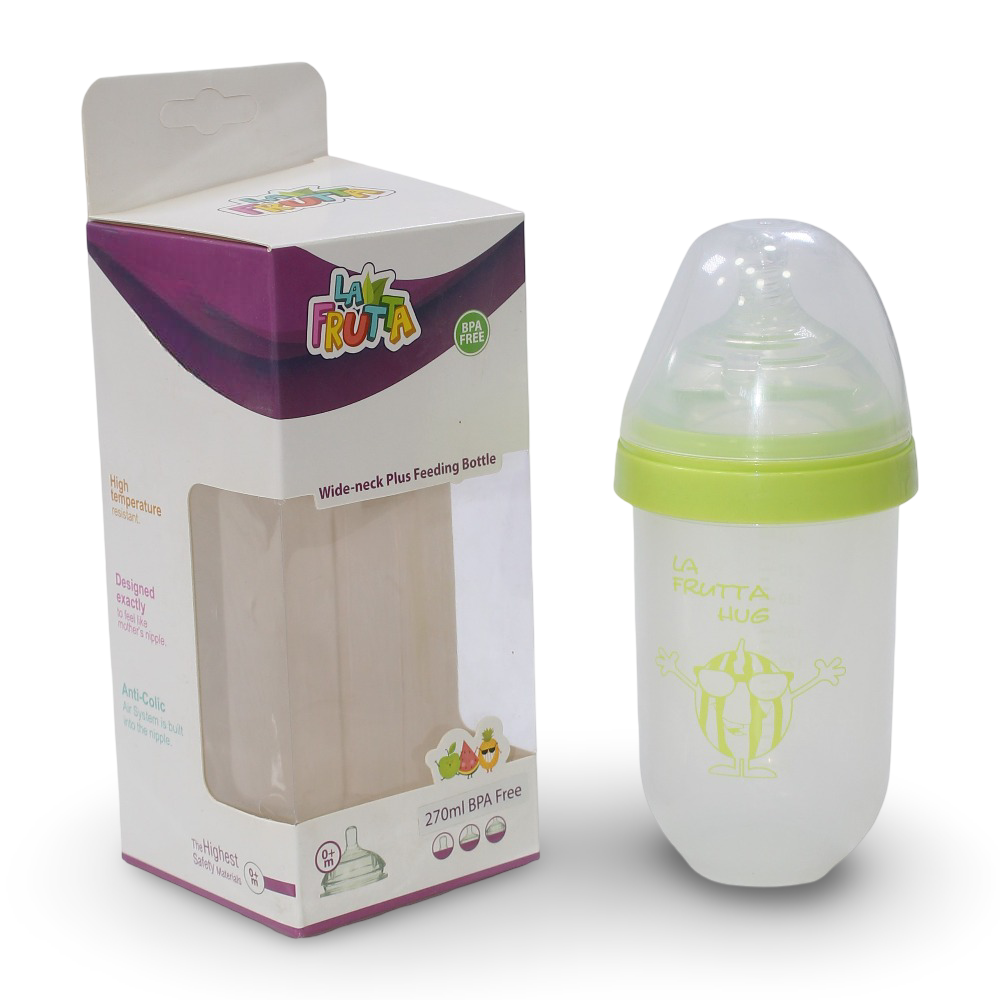 La Frutta Wide-Neck Plus Feeding Bottle – (270 ml) Green - Baby Essentials