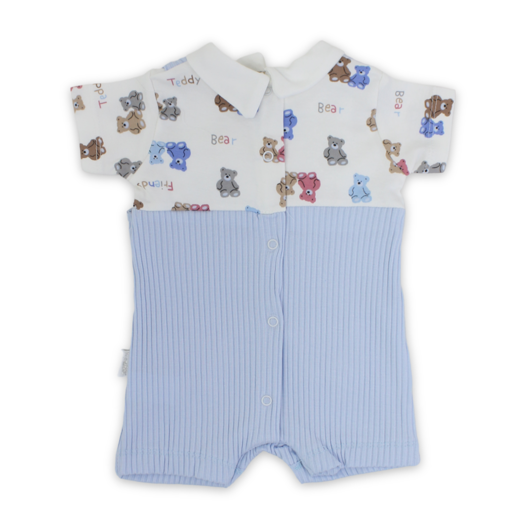 Baby Boys Cotton Romper – "Teddy" Print