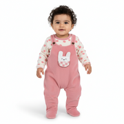 Baby Girls Velvet Baby Footie – Polka Dots & Bunny Face Design