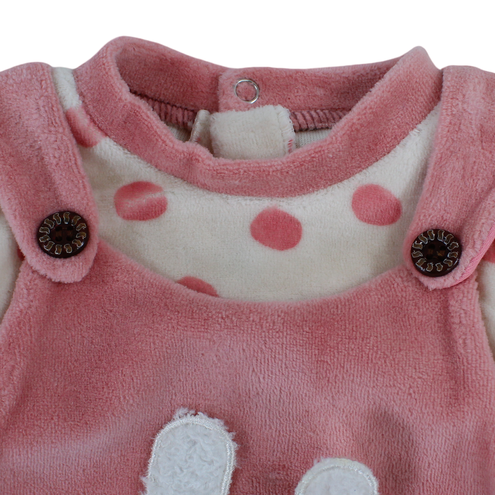 Baby Girls Velvet Baby Footie – Polka Dots & Bunny Face Design