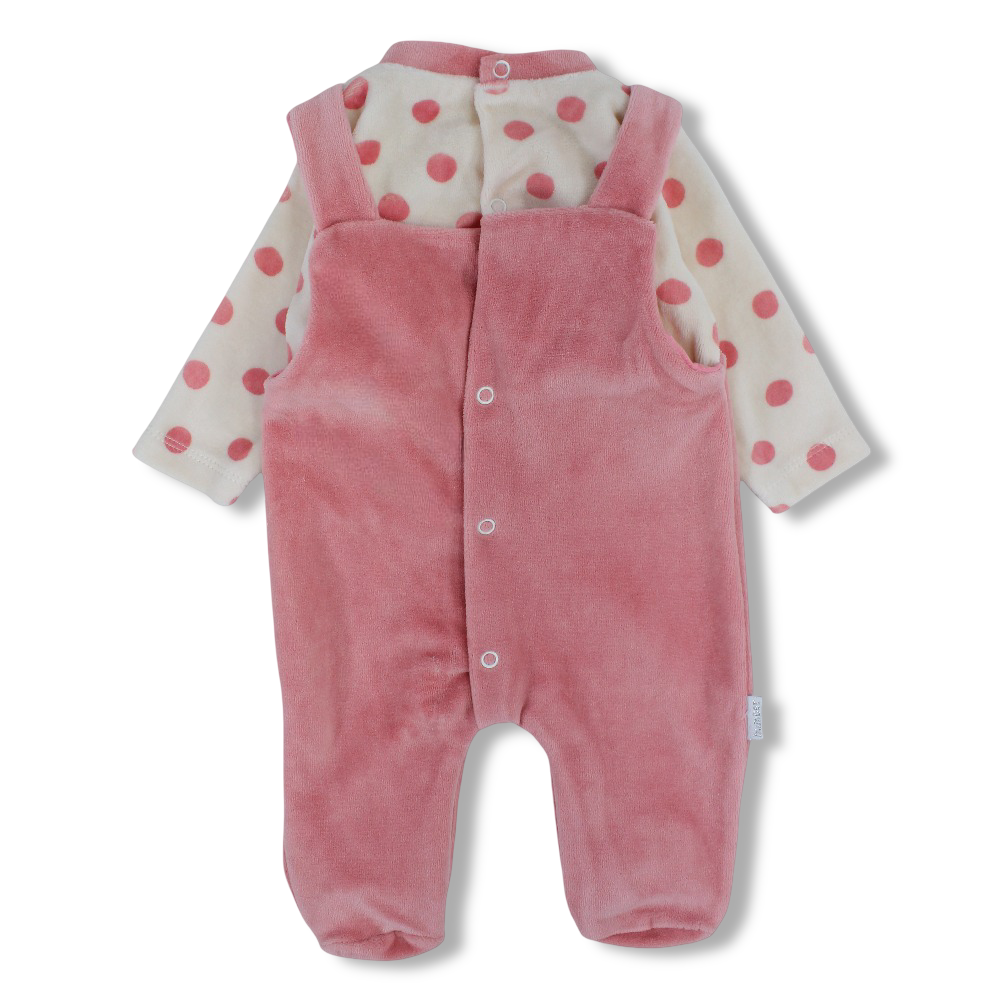 Baby Girls Velvet Baby Footie – Polka Dots & Bunny Face Design