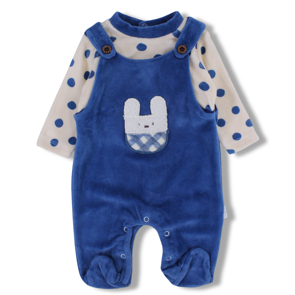 Baby Girls Velvet Baby Footie – Polka Dots & Bunny Face Design