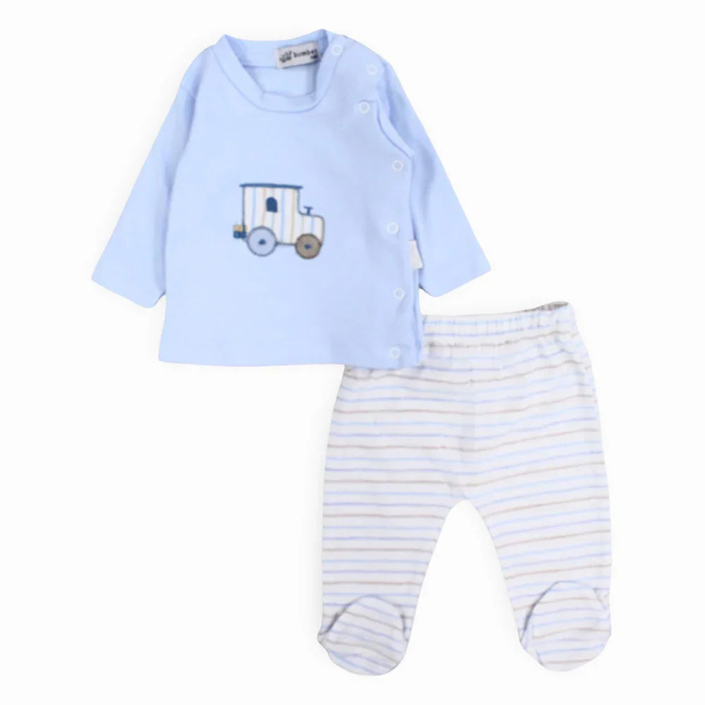 Baby Boys Cotton Pajama Set - Car Embroidery