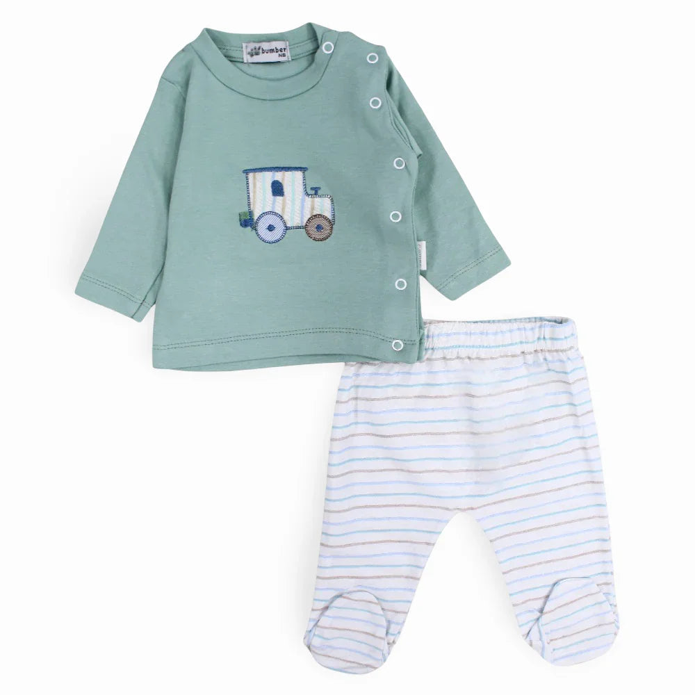 Baby Boys Cotton Pajama Set - Car Embroidery