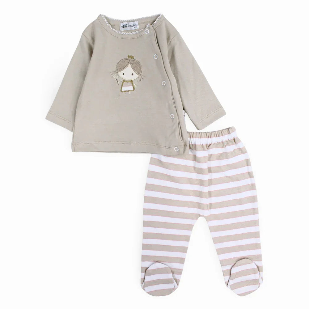 Baby Girls Cotton Pajama Set - Cute Princess Embroidery