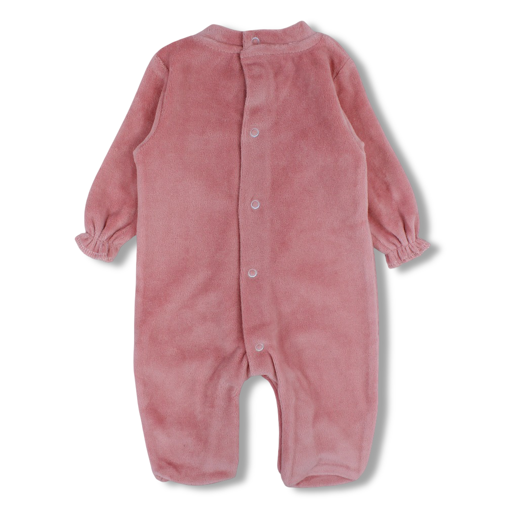 Baby Girls Velvet Baby Footie – Checkered Bunny Design