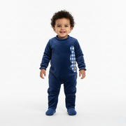 Baby Girls Velvet Baby Footie – Checkered Bunny Design