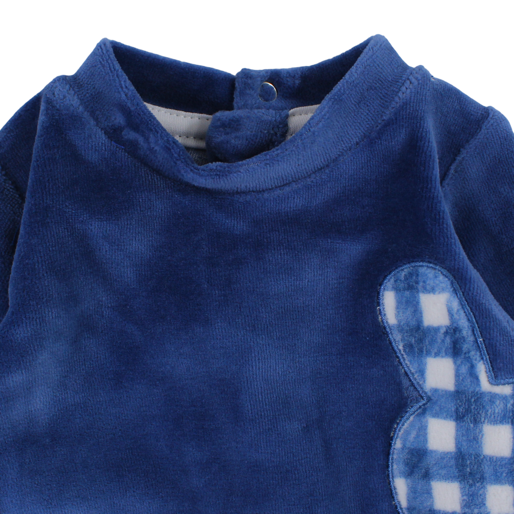 Baby Girls Velvet Baby Footie – Checkered Bunny Design