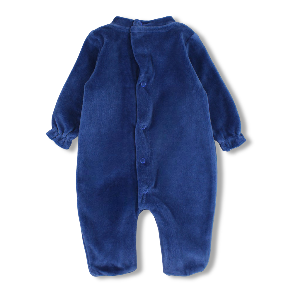 Baby Girls Velvet Baby Footie – Checkered Bunny Design