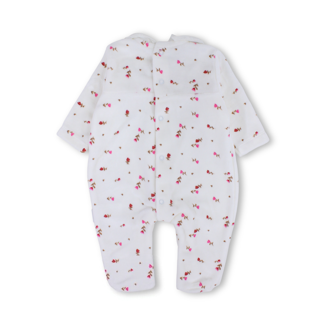 Baby Girls Velvet Baby Footie – Floral Print