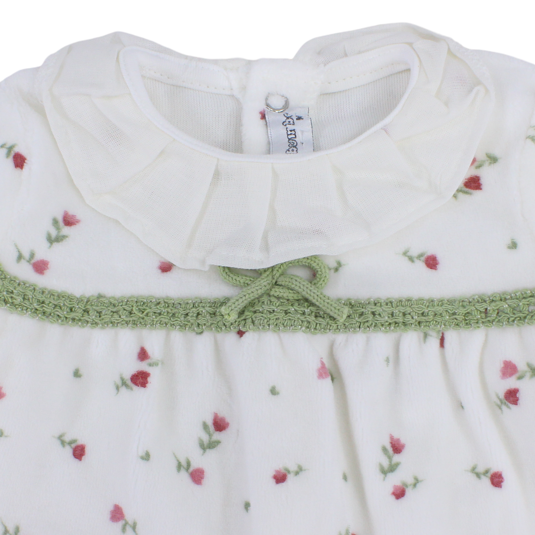 Baby Girls Velvet Baby Footie – Floral Print