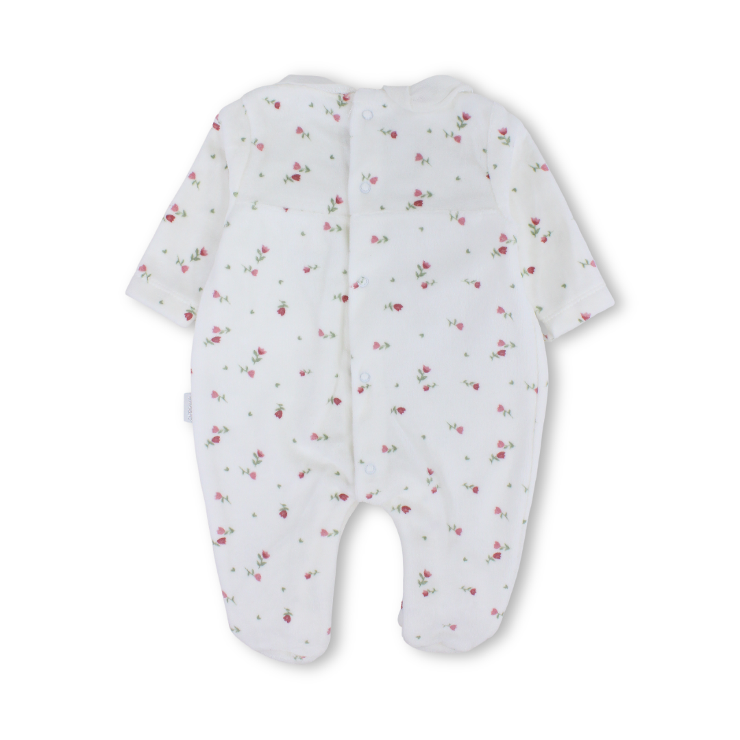 Baby Girls Velvet Baby Footie – Floral Print
