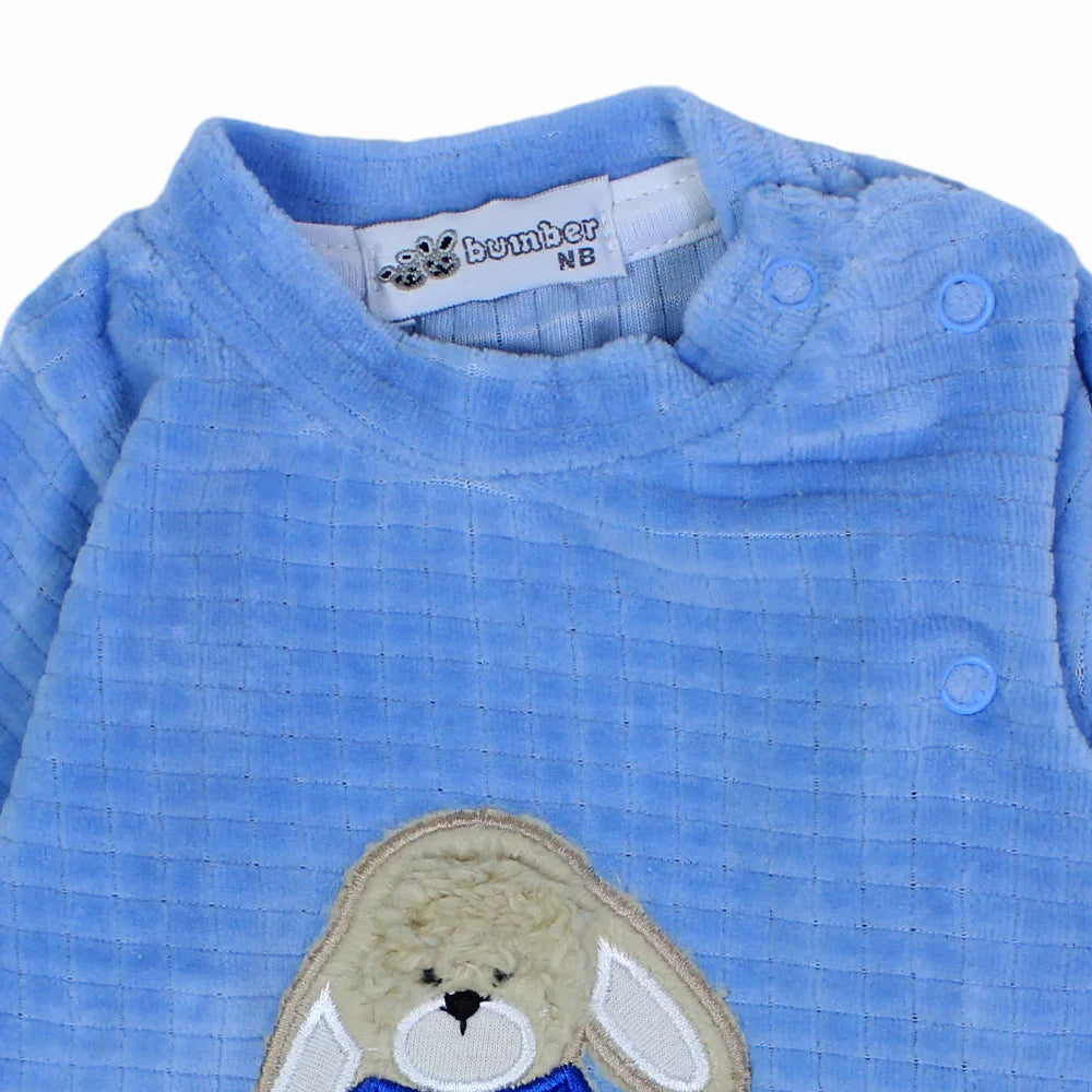 Baby Boys Velvet Baby Footie - Cute Bear Design