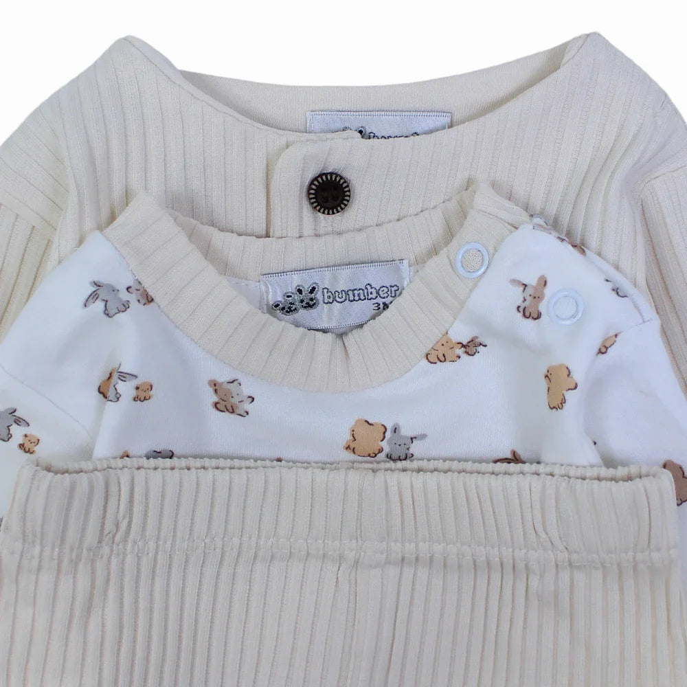 Baby Girls 3-Piece Ribbed Cotton Pajama Set - Cute Print