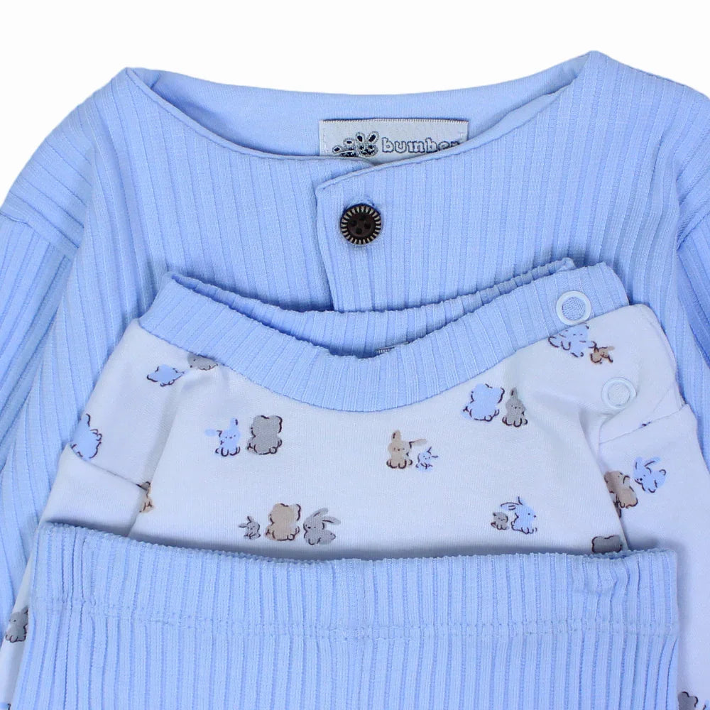 Baby Girls 3-Piece Ribbed Cotton Pajama Set - Cute Print