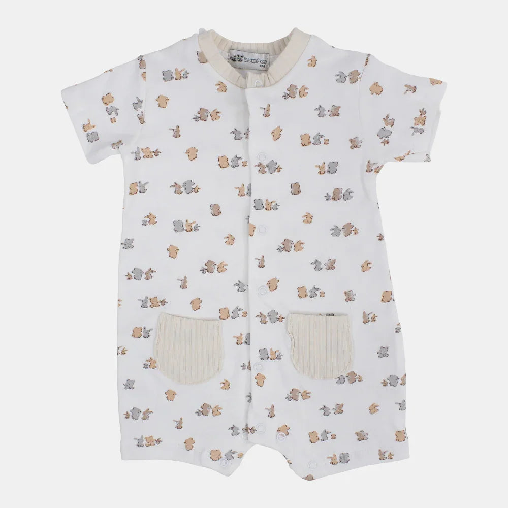 Baby Boys Cotton Romper – Bear & Bunny Print