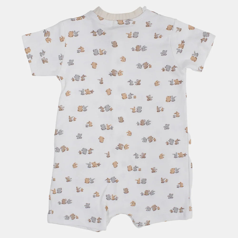 Baby Boys Cotton Romper – Bear & Bunny Print