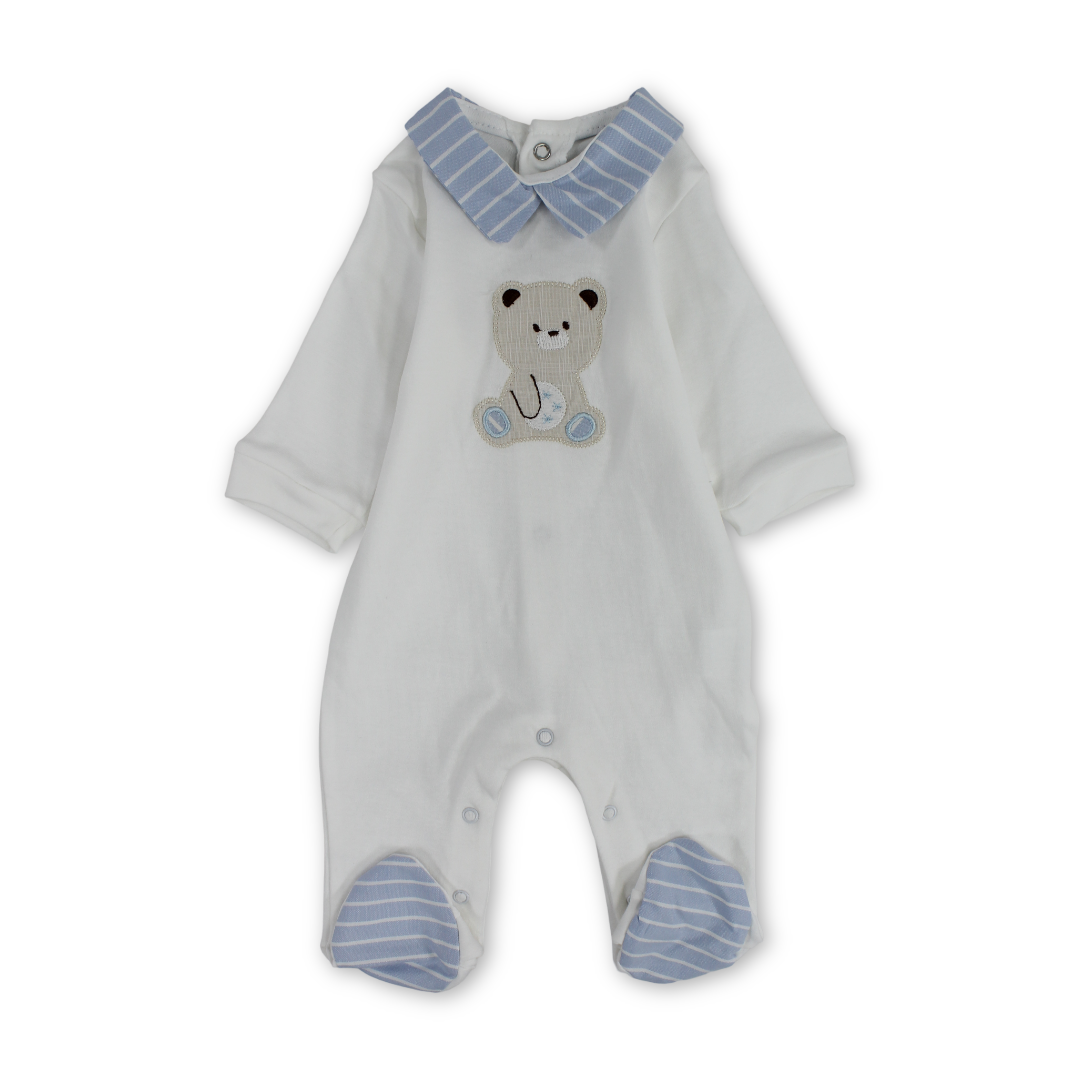 Baby Boys Cotton Baby Footie – Teddy Bear Embroidery - Clothing - Bumber- Baby