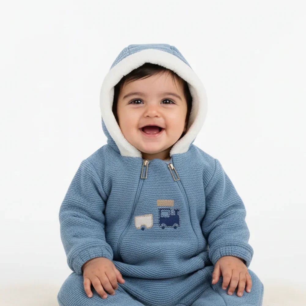 Baby Boys Hooded Overall - Train Design