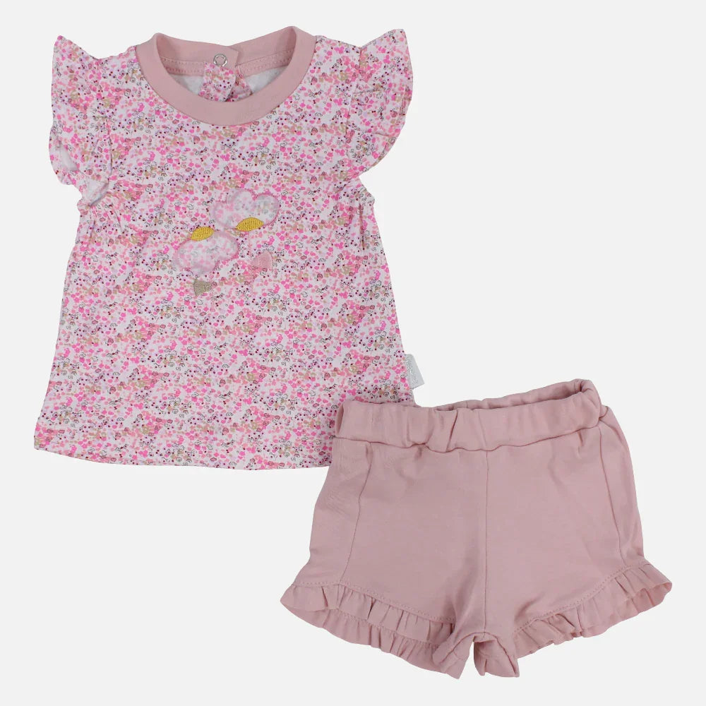 Baby Girls Cotton 2-Piece Outfit Set – Sleeveless with Floral Design