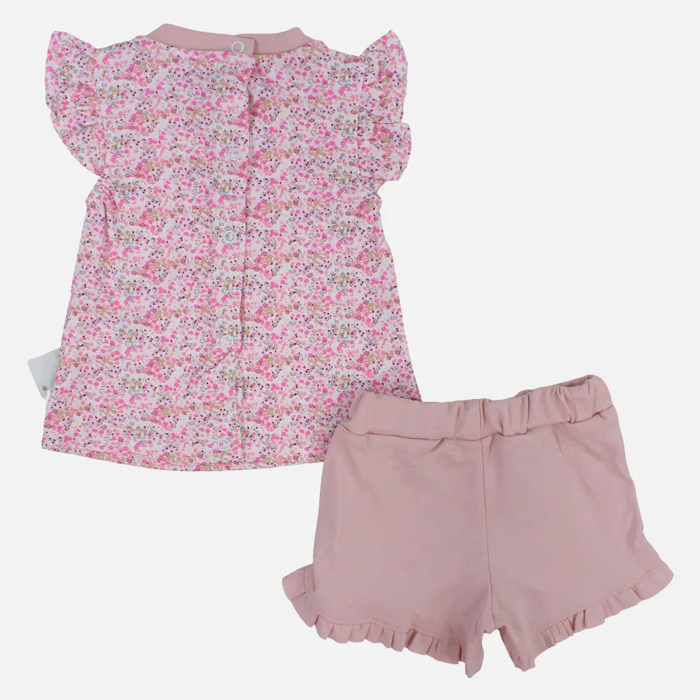 Baby Girls Cotton 2-Piece Outfit Set – Sleeveless with Floral Design