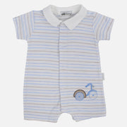 Baby Boys Cotton Romper - Striped with Bicycle Print