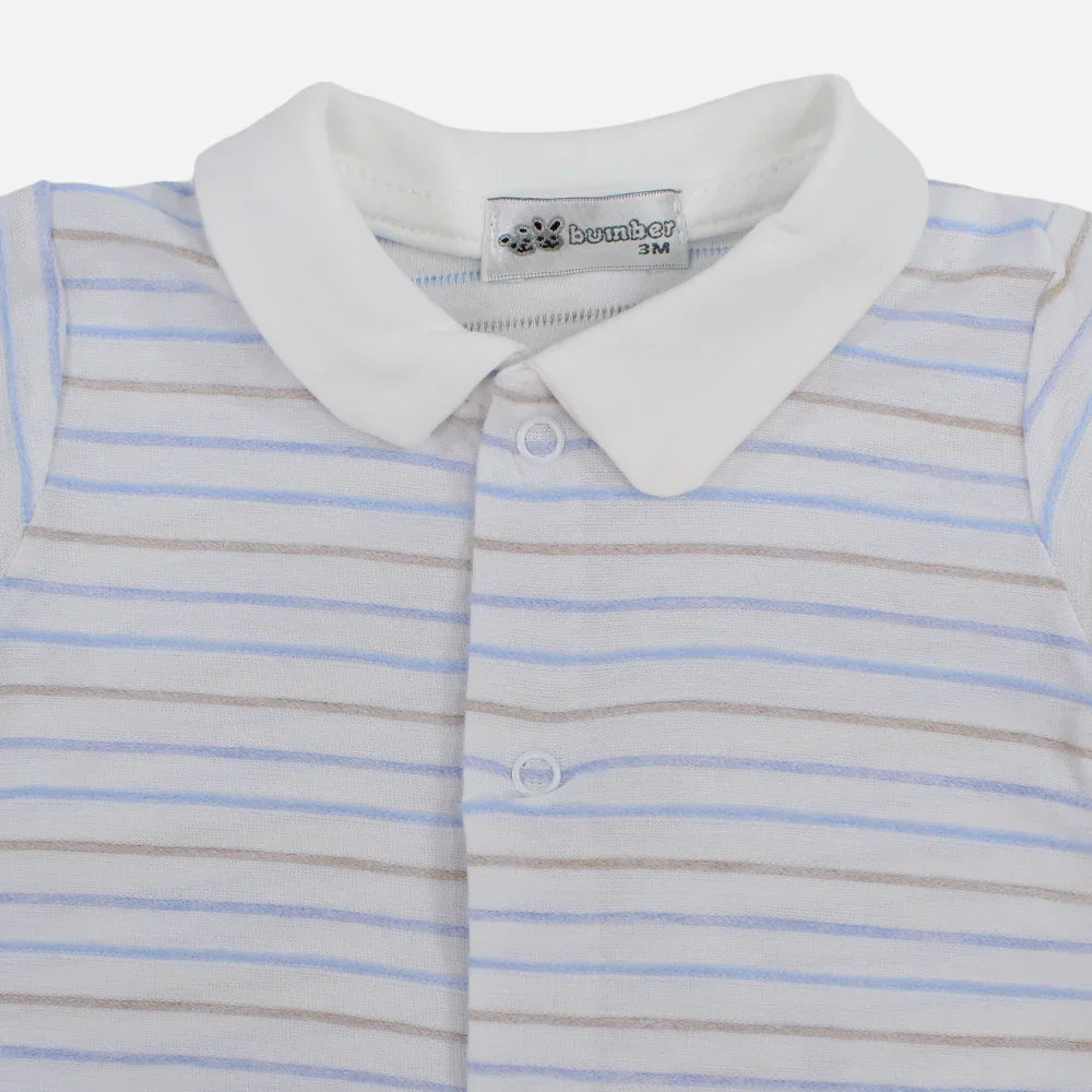 Baby Boys Cotton Romper - Striped with Bicycle Print