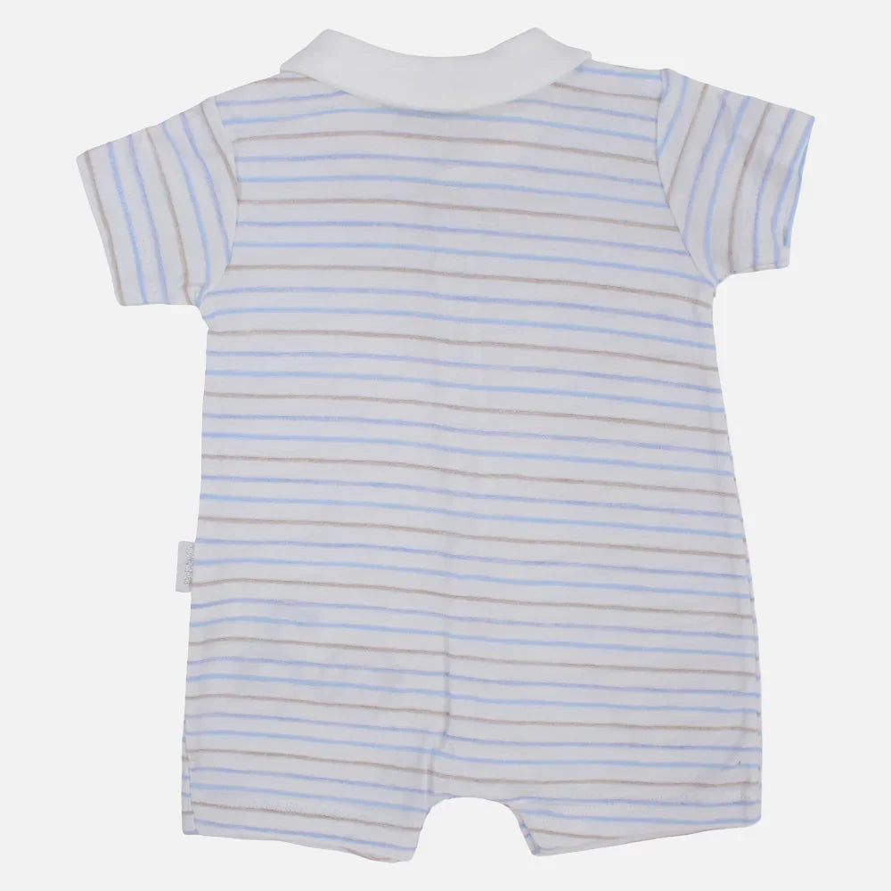 Baby Boys Cotton Romper - Striped with Bicycle Print