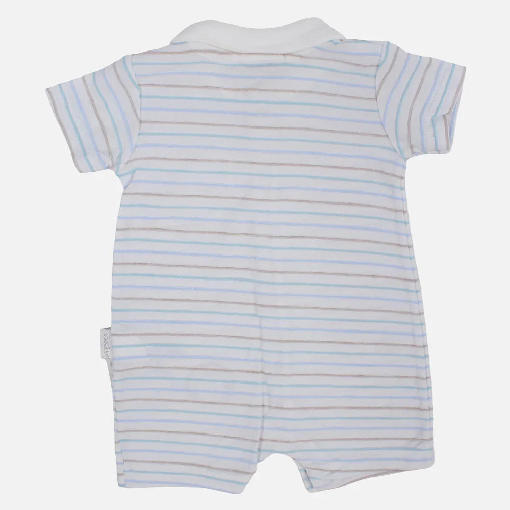 Baby Boys Cotton Romper - Striped with Bicycle Print