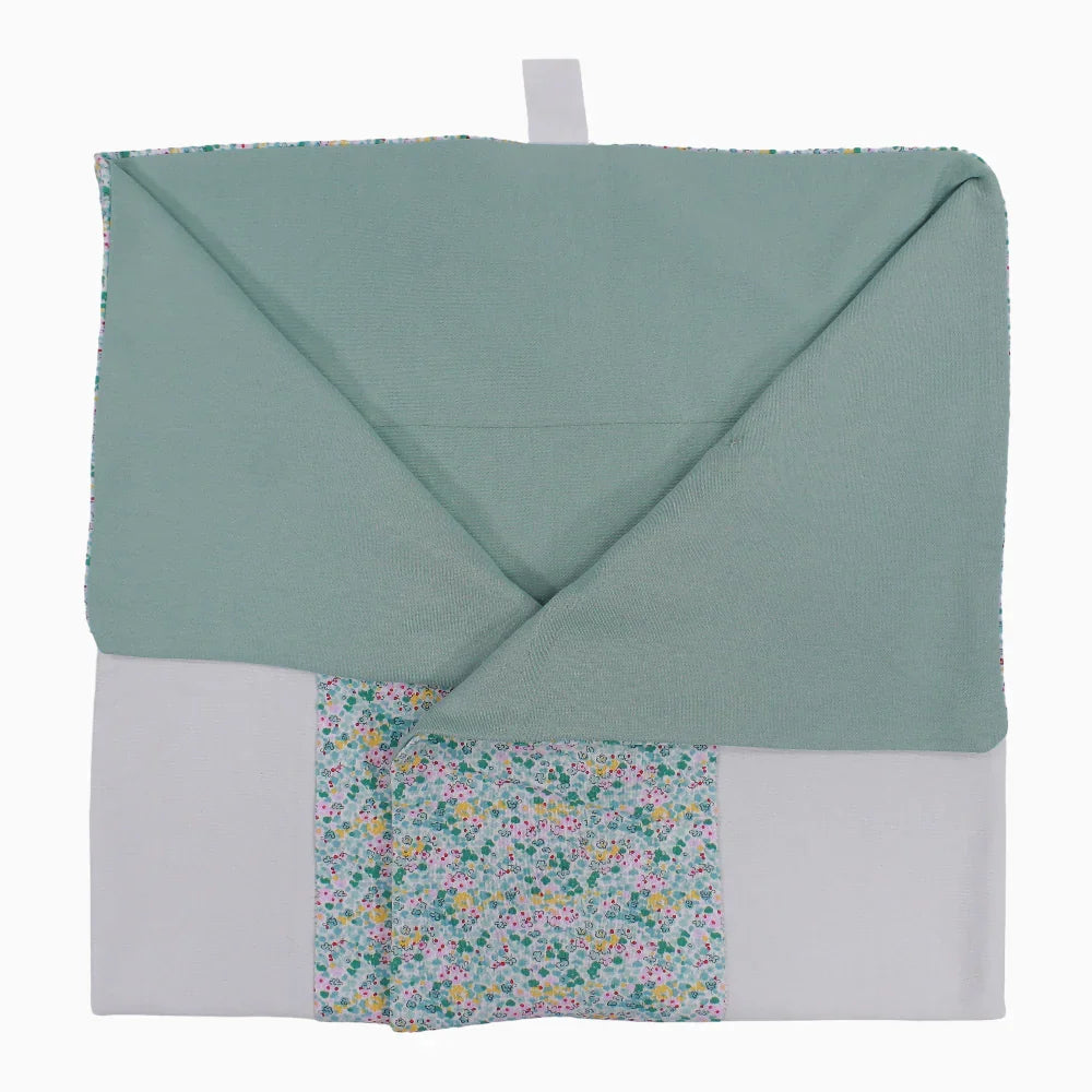 Baby Girls Cotton Blanket – White & Mint with Flower Design
