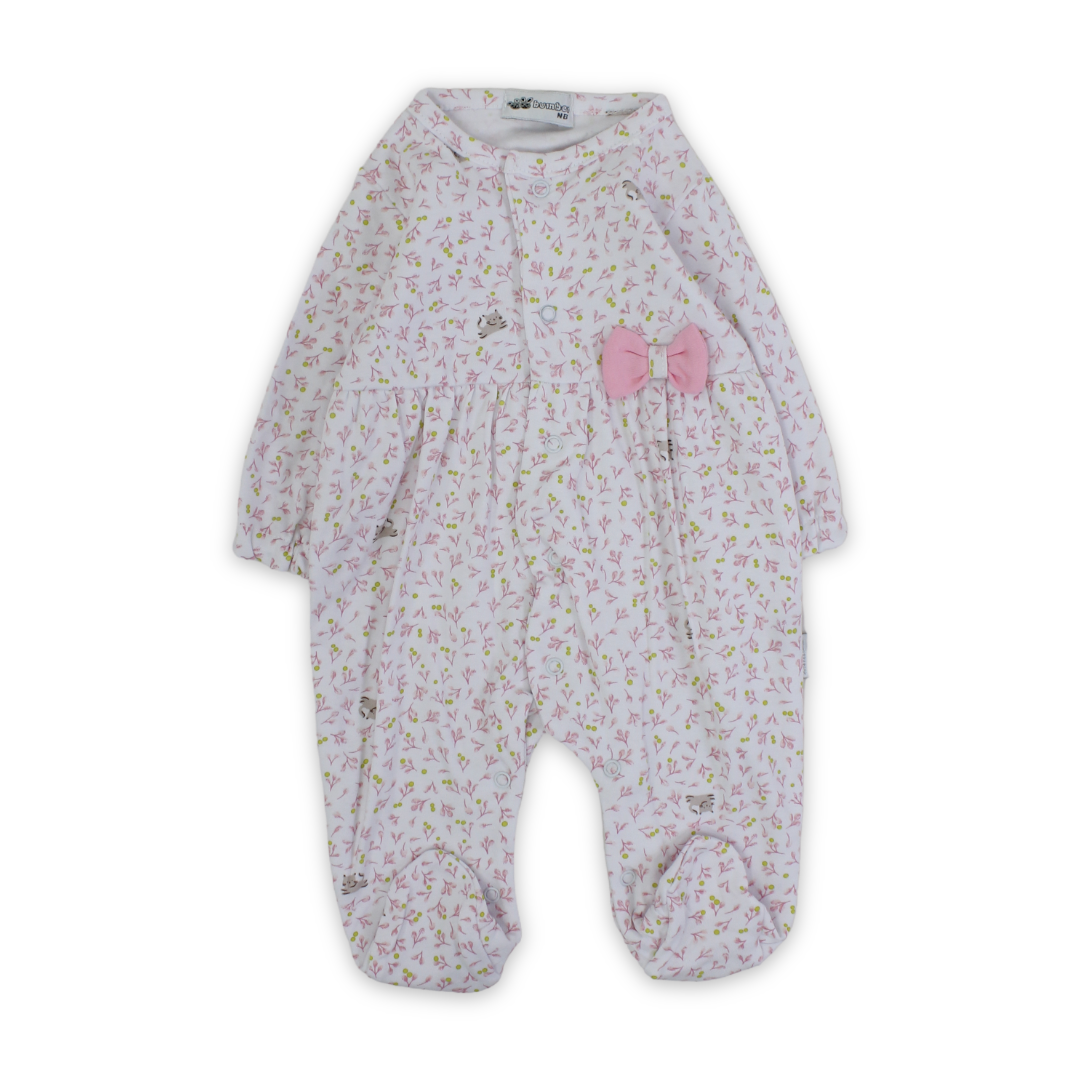 Baby Girls Cotton Baby Footie – with Bow Design - Clothing - Bumber