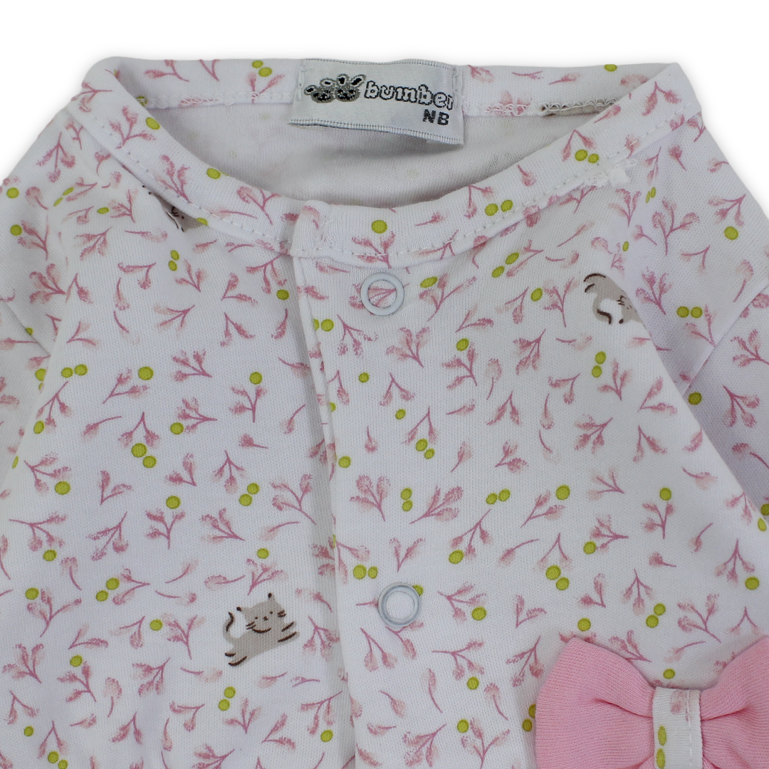 Baby Girls Cotton Baby Footie – with Bow Design