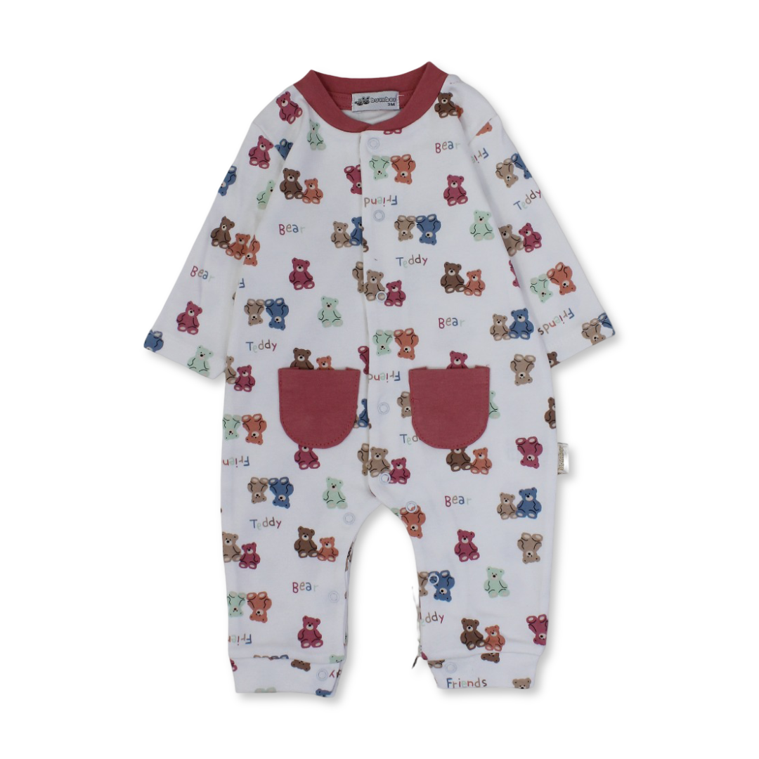 Baby Boys Cotton Baby Footie with – Teddy Bear Print