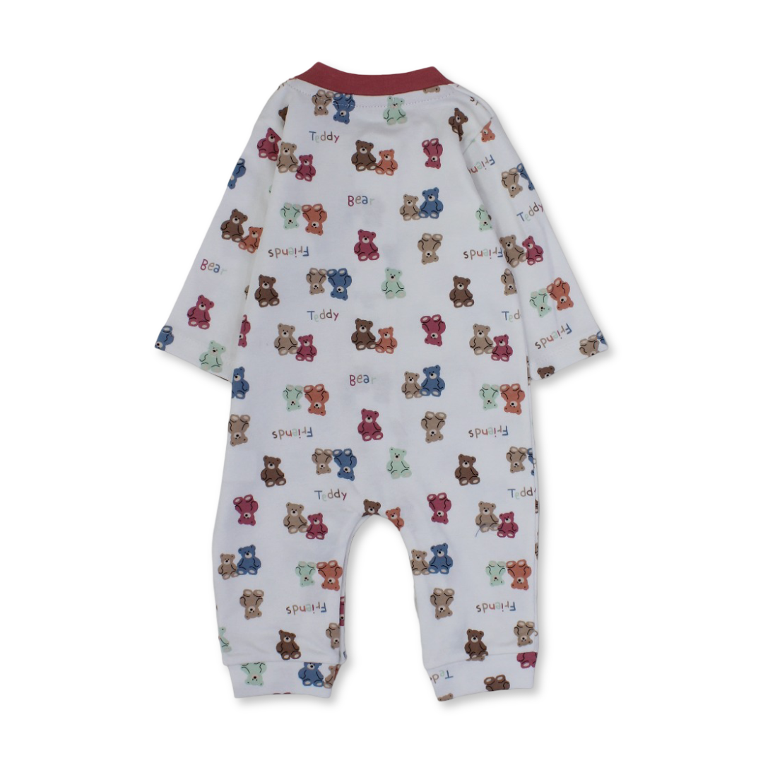Baby Boys Cotton Baby Footie with – Teddy Bear Print