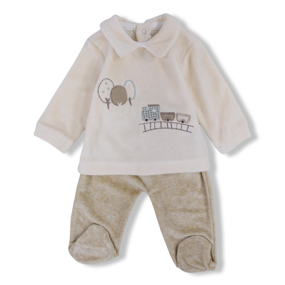 Baby Boys Velvet Pajama Set – Train Design