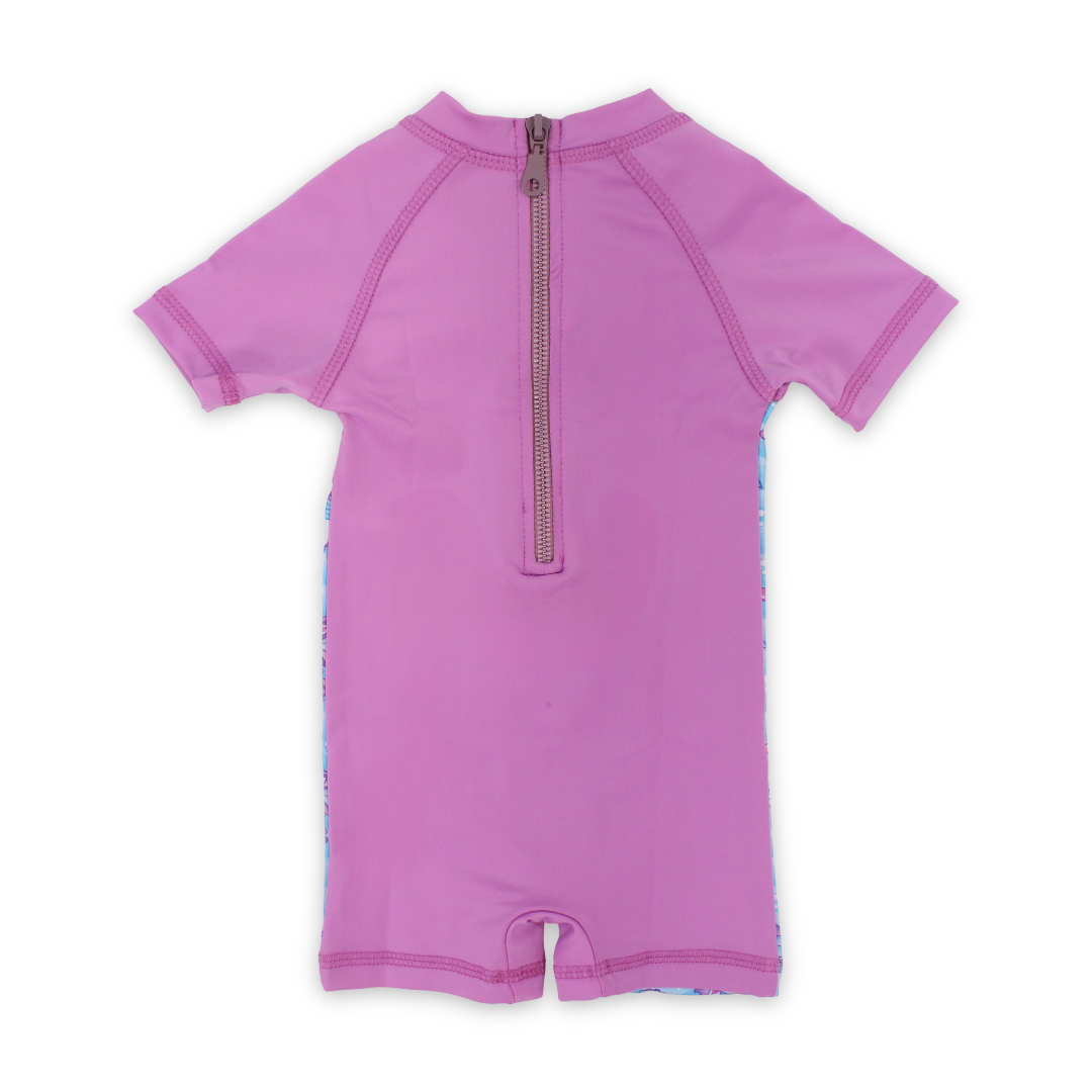 Baby Girls Sunsuit One-Piece – Pink with Sea Horse Print