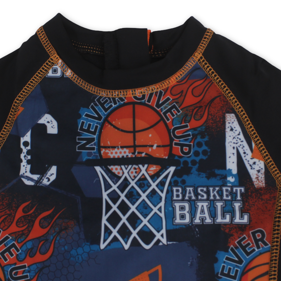 Baby Boys Sunsuit One-Piece – Navy with Basket Ball Print